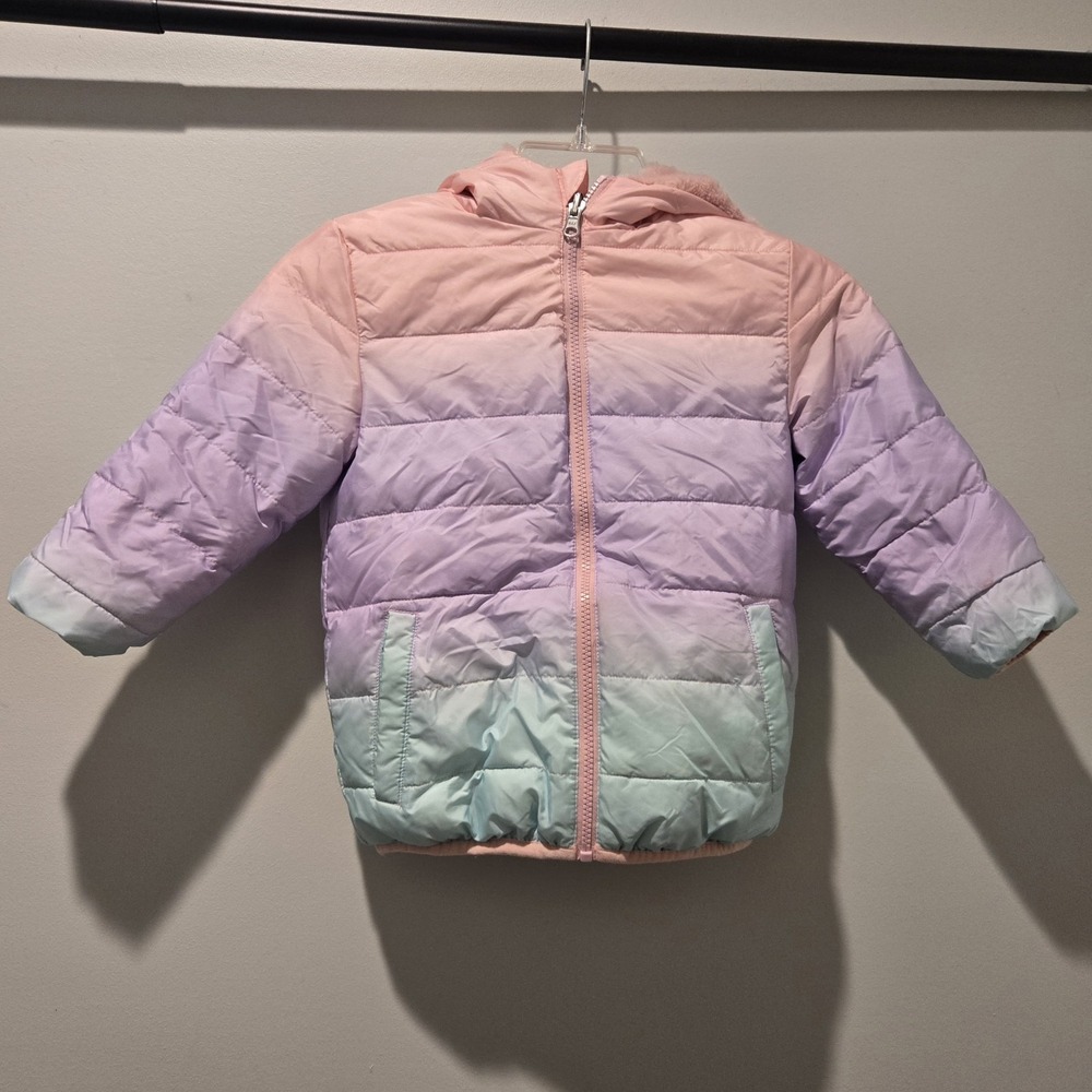 Wonder Nation Girl's Hooded Puffy Quilted Jacket-4T Puffer Pink‎ reversible